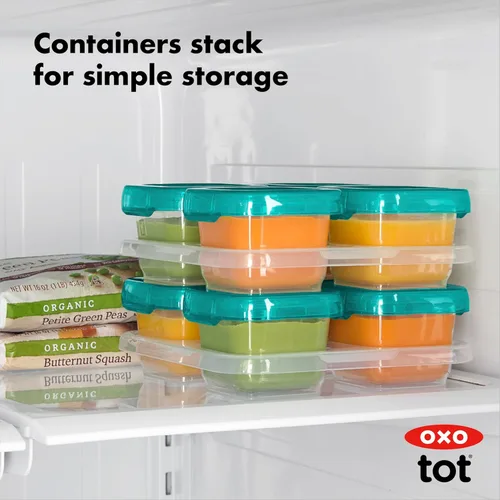 Miniatura 5 de OXO Tot Baby Blocks - Contenedores de almacenamiento para congelador, color verde azulado (4 onzas)