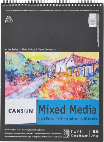 Canson Artist Series - Papel mixto, bloc de alambre, 11 x 14 pulgadas, 20 hojas (138 libras/7.90 oz), papel de artista para adultos y estudiantes,