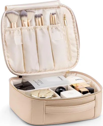 Miniatura 6 de Vlando Bolsa de Maquillaje de Viaje, Bolsa de Cosméticos de Gran Capacidad para Mujeres, Estuche Organizador de Maquillaje de Cuero PU, Bolsa de A.