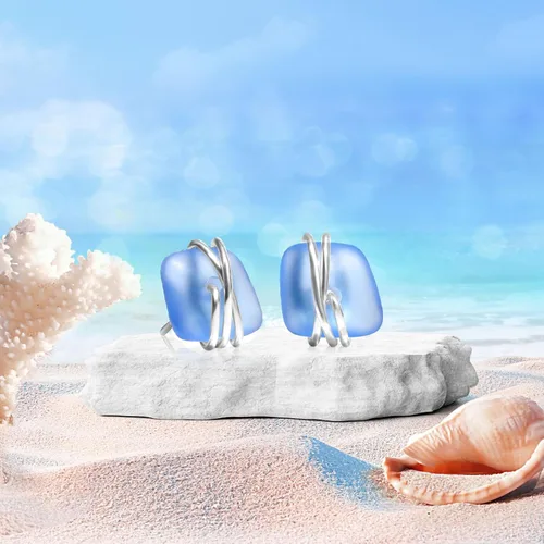 Miniatura 34 de Sea Glass Earrings S925 Sterling Silver Hypoallergenic Handmade Stud Post Earrings Beach Glass Fashion Handcraft Jewelry earrings stud earrings from