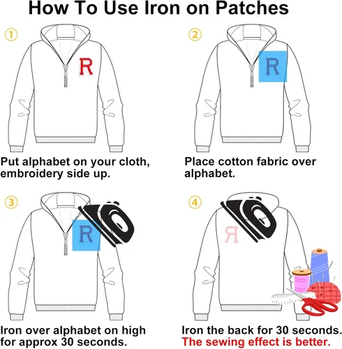 Miniatura 5 de Jongdari Parches para planchar con letras y números para ropa, parches de alfabeto bordado de 2" para chaqueta Letterman A-Z y apliques 0-9 para Rojo