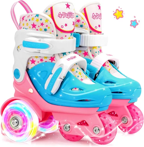 Miniatura 8 de Patines de ruedas ajustables para niños, niñas y señoras con ruedas que se iluminan con flash (edad 3-9), equilibrio de tres puntos, empaque de caja