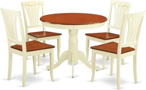 Miniatura 20 de East West Furniture ANAV5-LWH-W - Juego de mesa de comedor de 5 piezas, incluye una mesa de cocina redonda con pedestal y 4 sillas de comedor, 36 x