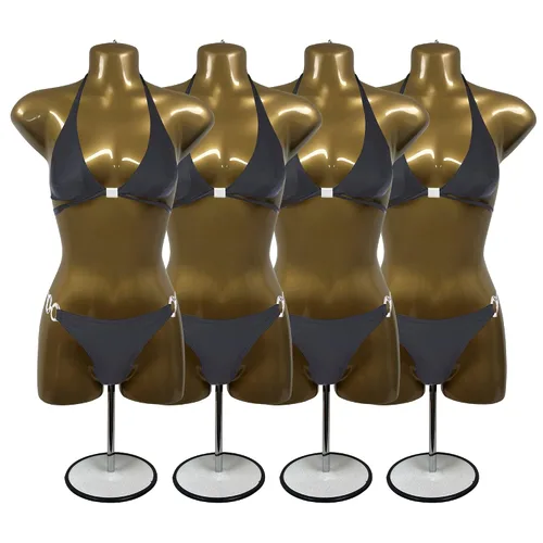 Miniatura 12 de Maniquí femenino dorado largo con soporte para vestido con forma de camiseta para mostrador de encimera, cuerpo hueco con poste de metal y gancho
