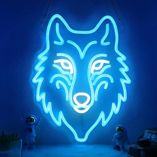 CoolGift Mart Letrero de neón de lobo, luz LED regulable, decoración de pared de animales, regalo de Navidad, regalos de cumpleaños para niños y