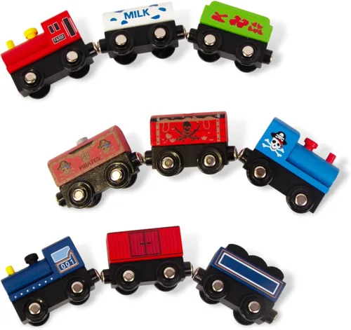 Miniatura 5 de Conjuntos de Trenes de Madera para Niños Pequeños, 9 Piezas de Tren de Juguete Magnético Compatible con Brio, Thomas, Melissa y Doug, para Niños