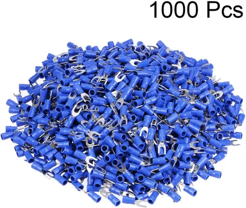 Miniatura 2 de uxcell 1000 Uds SV2-4M aisló la espada de la horquilla tipo U del conector de alambre eléctrico del terminal de crimpado 16-14AWG azul