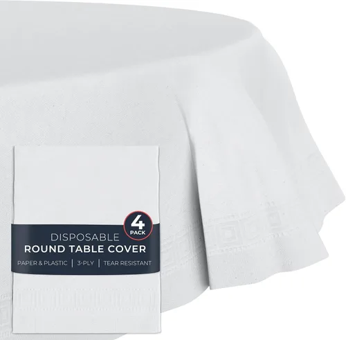 HOUZZKINGZ USA Manteles de papel para mesas redondas | Paquete de 4 | Manteles de papel y plástico de primera calidad de 3 capas para fiestas,