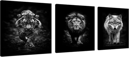 Miniatura 37 de 3 piezas modernas de lienzo de león de animales salvajes, pinturas de retratos de familia de leones, decoración de pared, obras de arte de sala