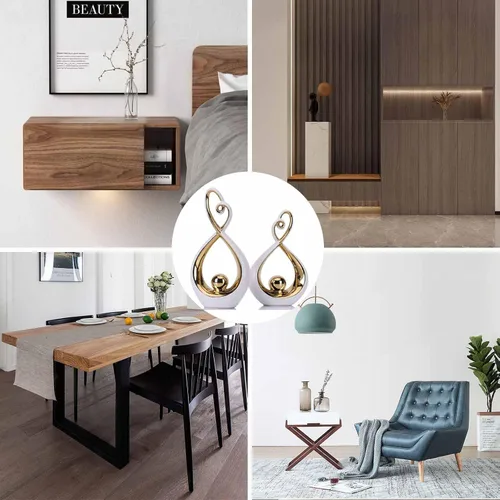 Miniatura 5 de DOVDOV Arte moderno para decoración del hogar, juego de 2 piezas de escultura abstracta de cerámica, decoración de habitación blanca y dorada