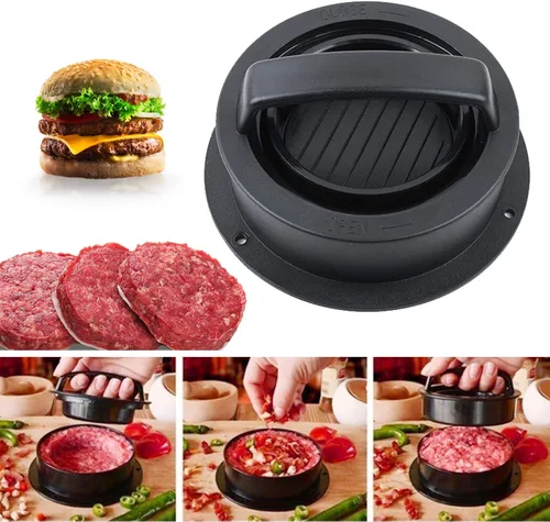 Miniatura 4 de Prensa de hamburguesas, máquina para hacer hamburguesas con 100 piezas de papel de hamburguesa, molde antiadherente 3 en 1 para hamburguesas