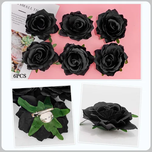 Miniatura 6 de Ahoney 6 pinzas para el cabello de flores negras para mujeres y niñas, accesorios para el cabello negro, flores florales, pinzas de cocodrilo, Beige
