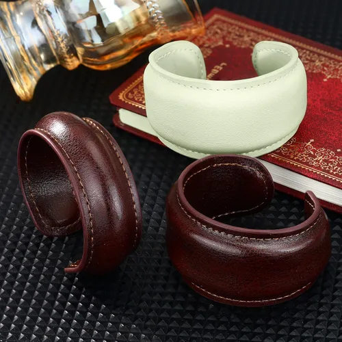Miniatura 8 de EVEYE Pulsera de cuero marrón vintage 2026, brazalete abierto de cuero ancho, joyería retro