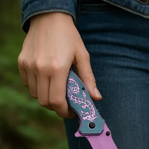 Miniatura 7 de SZCO 7.75" Cuchillo plegable de utilidad de rescate con apertura asistida Flying Dragon (Morado)