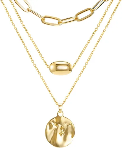 Jewlure Collar chapado en oro de 18 quilates, collar con colgante en capas de moda, regalo para mujeres y niñas, chapado en oro, No es una piedra
