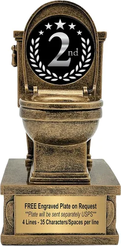 Miniatura 10 de Decade Awards Trofeo de pedestal dorado para inodoro con insertos opcionales, 7 pulgadas de alto, placa grabada bajo petición Golf