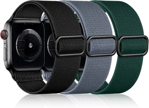 Miniatura 9 de DaQin Paquete de 3 correas elásticas Solo Loop compatibles con Apple Watch de 1.654 pulgadas, 1.614 pulgadas, 1.575 pulgadas, 1.496 pulgadas, Boho