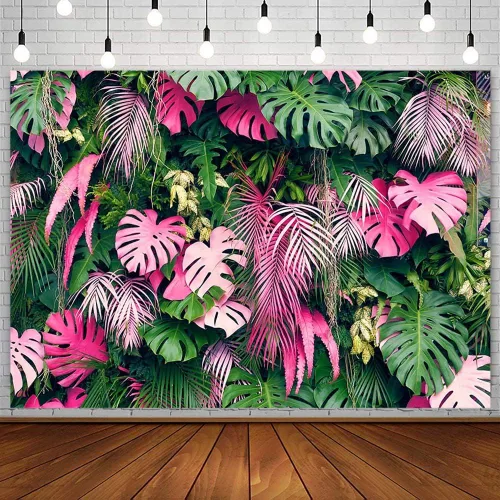 AIBIIN Telón de fondo de hojas verdes de la selva de 7 x 5 pies para cumpleaños, recién nacido, baby shower, plantas tropicales, fondo de