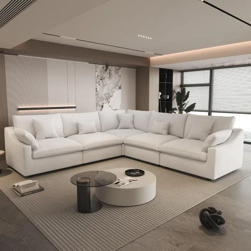 Miniatura 61 de WJShome Sofá Seccional Cloud Couch de 83 pulgadas para sala de estar, sofá seccional modular relleno de plumón, sofás en forma de L con otomana