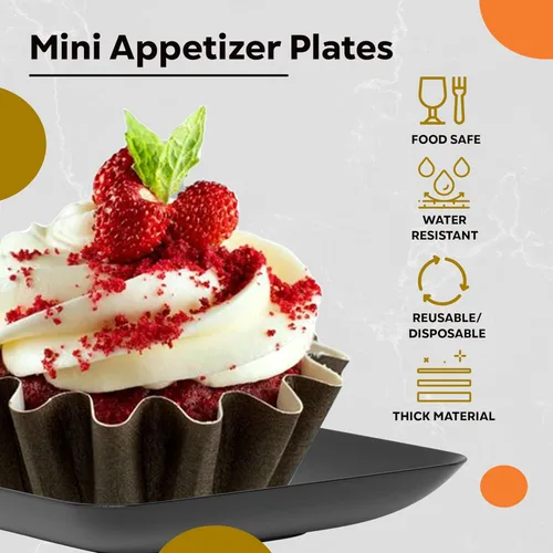 Miniatura 2 de Exquisite Mini platos de postre pequeños, paquete de 120 platos desechables negros de 2.4 x 2.4 pulgadas, pequeños de plástico sin BPA para bodas