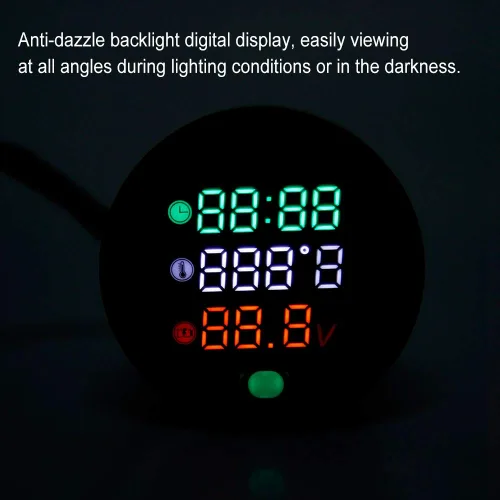 Miniatura 4 de KIMISS Termómetro electrónico 3 en 1 para motocicleta, voltímetro digital, reloj de tiempo, medidor de temperatura