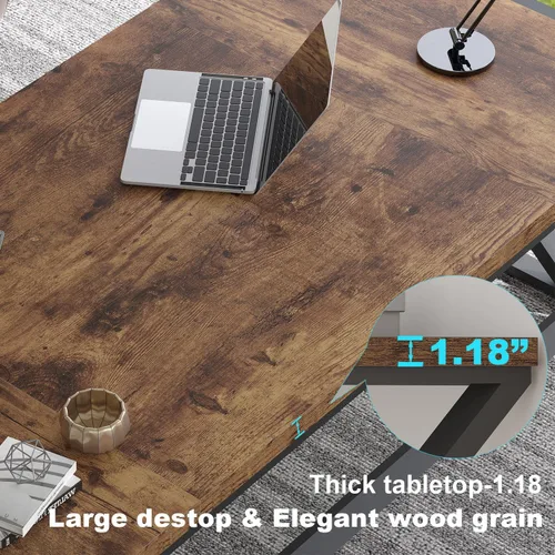 Miniatura 4 de LVB 78.7" Escritorio para computadora, escritorio industrial extra largo de madera para oficina en casa, escritorio grande rústico moderno de metal