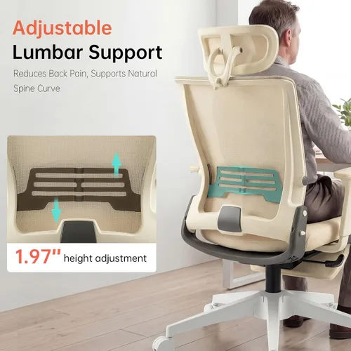 Miniatura 8 de Silla de oficina plegable con reposapiés, silla de oficina ergonómica con soporte lumbar ajustable, reposacabezas, reposabrazos, silla de escritorio