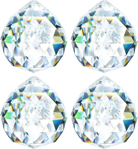 HDCRYSTALGIFTS Paquete de 4 Bolas de Prisma de Cristal Claro de 40MM Atrapasueños de Arco Iris Colgantes Fabricante, Cristales Colgantes Candelabros