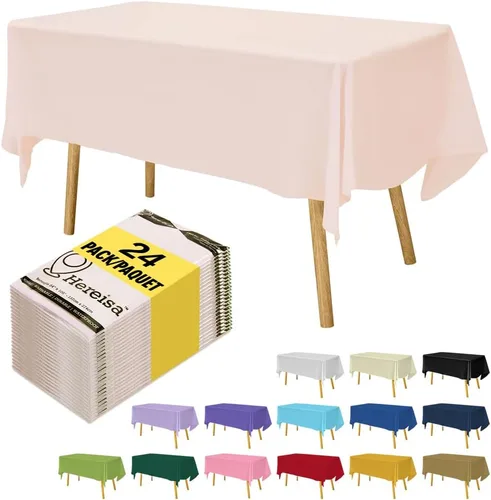 Miniatura 81 de Paquete de 3 manteles de plástico desechables de 54 x 108 pulgadas, manteles de color blanco hueso, manteles de fiesta nupcial para fiestas