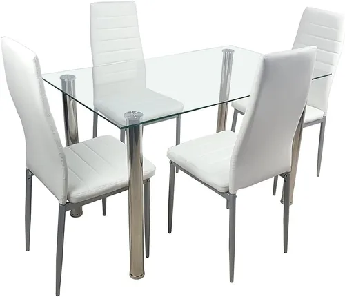 Miniatura 8 de Juego de 4 sillas de comedor para comedor, sillas de cocina modernas con patas de metal y cojín tapizado de piel sintética para comedor y cocina
