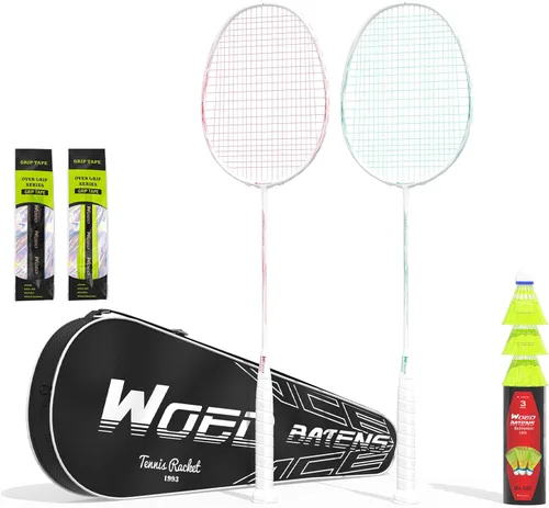 Miniatura 12 de Raquetas de bádminton profesionales de fibra de carbono para patios traseros y gimnasio Paquete de 2 piezas