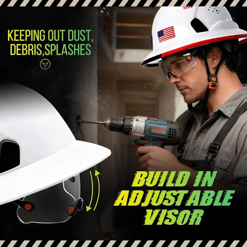 Miniatura 3 de Cascos De Construcción de ala completa Cascos de seguridad aprobados por OSHA con visera transparente - Casco de seguridad de construcción ventilado