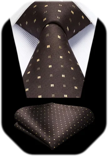 Miniatura 270 de HISDERN Conjunto de corbata a cuadros a cuadros pañuelo tejido clásico formal para hombre corbata y bolsillo cuadrado