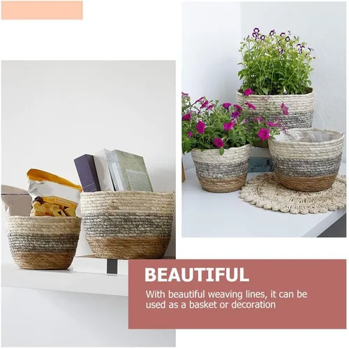 Miniatura 6 de 2 cestas de flores tejidas macetas decorativas para uso para decoración de balcón de escritorio