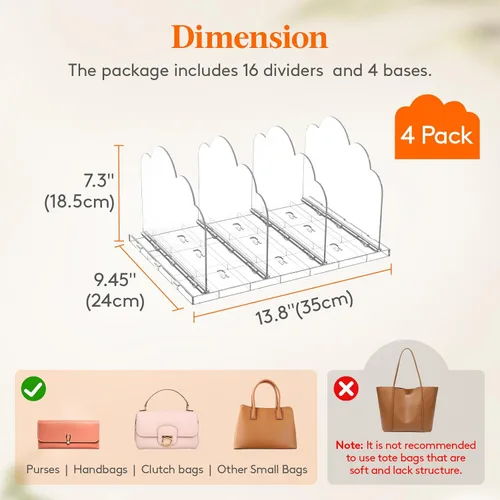 Miniatura 4 de Lifewit Organizador de bolso para armario, organizador de almacenamiento de bolsos transparentes, organizador de almacenamiento ajustable