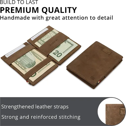 Miniatura 4 de Garzini Cartera mágica con pestaña de tracción, cartera minimalista con tarjetero RFID, cartera de cuero para 12 tarjetas, 02 Java Brown, Minimalista