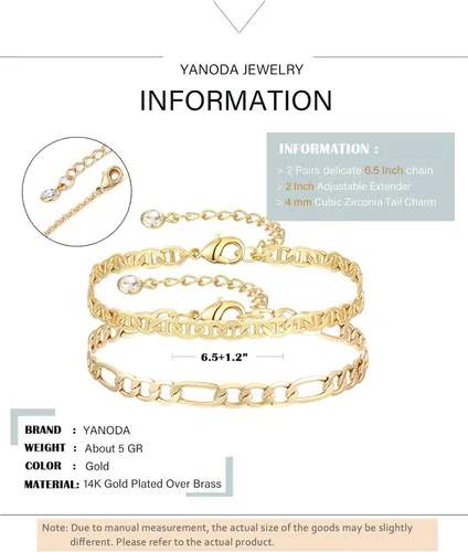 Miniatura 6 de Delicada pulsera de cadena de oro en capas para mujer, chapada en oro de 14 quilates, hecha a mano, ajustable, cuentas de satélite, ovaladas