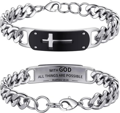 Pulsera de cruz para hombres y niños, pulsera de cadena de cruz cubana de acero inoxidable, versículo de la Biblia, regalo de joyería cristiana,