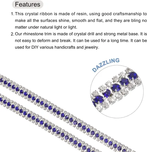 Miniatura 3 de MECCANIXITY Cadena de 5 yardas, 0.354 in, 3 filas de diamantes de imitación de cristal con cierre de cadena para coser, manualidades, joyería