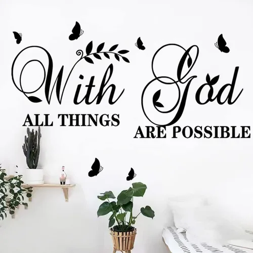 Calcomanías inspiradoras de pared con Dios, todas las cosas son posibles, calcomanías de vinilo motivacionales para decoración de oficina, arte de