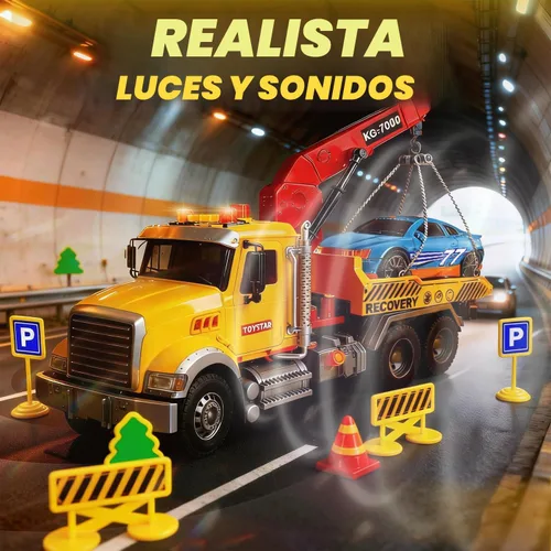 Miniatura 4 de SMILESSKIDDO Juguetes para niños pequeños de 3, 4, 5, 6 años, camión de remolque grande de fricción 1:12 con luz y sonido, coche deportivo y señales