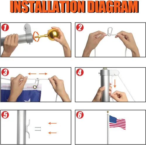 Miniatura 6 de NELXINJO Kit de asta de bandera resistente de 25 pies para exteriores de casa, tubo inferior de 2.1 pulgadas, poste de aluminio cónico con todos