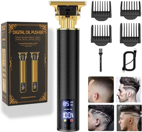 Miniatura 10 de Recortadora de pelo y aseo profesional para hombre con cuchilla en T, kit de corte de pelo y aseo recargable (dorado)