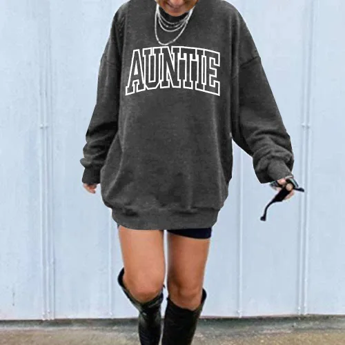Miniatura 4 de Sudadera de manga larga con cuello redondo para mujer con estampado de letras de tía