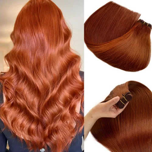 Miniatura 12 de Extensiones de cabello humano real con trama cosida, atadas a mano, color rubio ceniza a rubio con reflejos, extensiones cosidas con trama