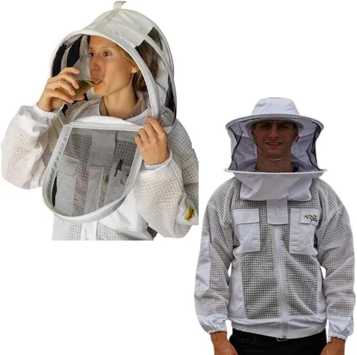 Chaqueta ventilada de apicultura ultra fresca de 3 capas de malla con 2 capuchas de esgrima y sombrero de ala redonda (XXX-Large)