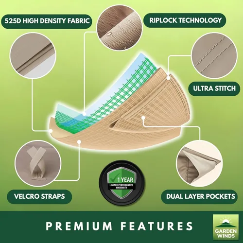 Miniatura 3 de Garden Winds Cubierta superior de repuesto RipLock 500 reforzada resistente compatible con Garden Treasures modelos de columpio para 2 personas Beige