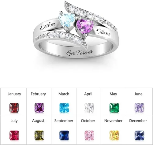 Miniatura 4 de Wendy Made Anillos de piedra natal para mujer, anillos personalizados para madre e hija para mamá, anillos con nombre personalizado para mejores