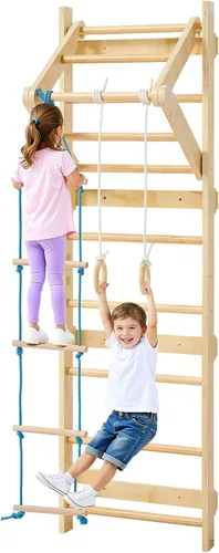 VEVOR Escalera Sueca de Pared, Gimnasio 4 en 1 de 8 Niveles para Interiores, Barras de Gimnasia de Madera Sólida con Capacidad de Carga de 220LBS,