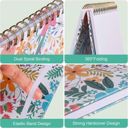 Miniatura 2 de Cuaderno de espiral, diario rayado A5 para mujer, diario en espiral de tapa dura con 2 bolsillos, cuadernos con rayas universitarias, lindo cuaderno